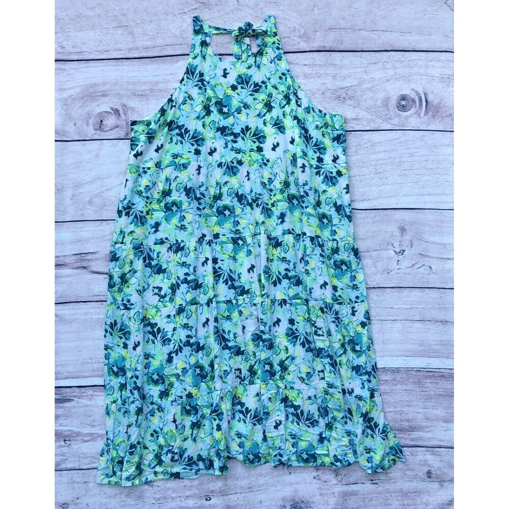 Torrid Tiered Maxi Dress Plus 6 6X 30 Gauze Halter Blue Green Floral Watercolor